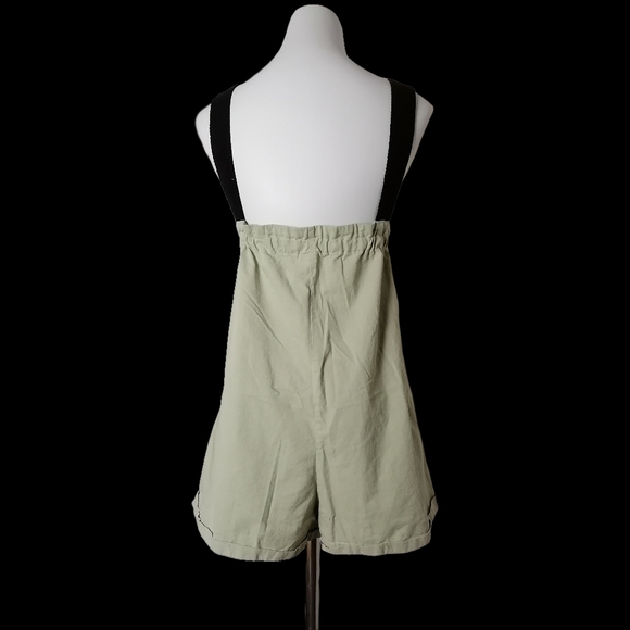 🥑 loose light green overalls shorts with black canvas woven strap by YS - Picture 3 of 6
